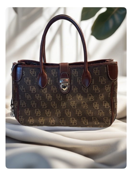 Dooney & Bourke Handbags - Dooney & Bourke Brown Monogram Satchel with Dark Brown Trim in excellent con.